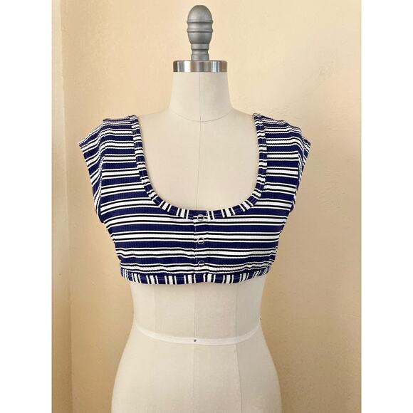 Kendall & Kylie Women's Bikini Top Laguna Snap Sporty Size M JR Blue White - Picture 2 of 6